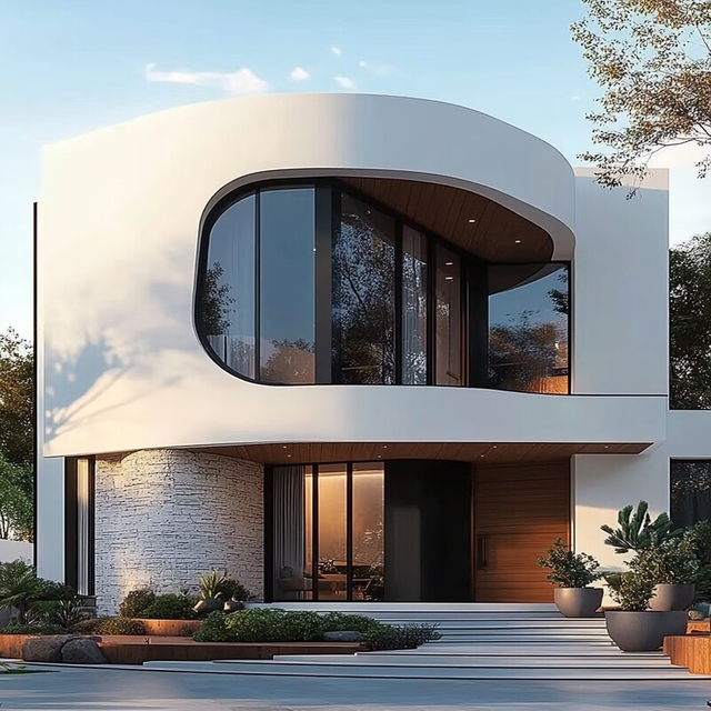 Curved Facade Modern Light Steel Prefabricated Villa, Customizable Organic Shape Modular Home