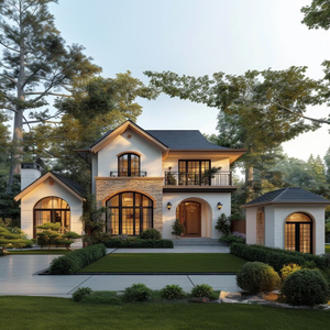 European Countryside Style Light Steel Prefabricated Villa, Customizable Stone Accent Modular Home