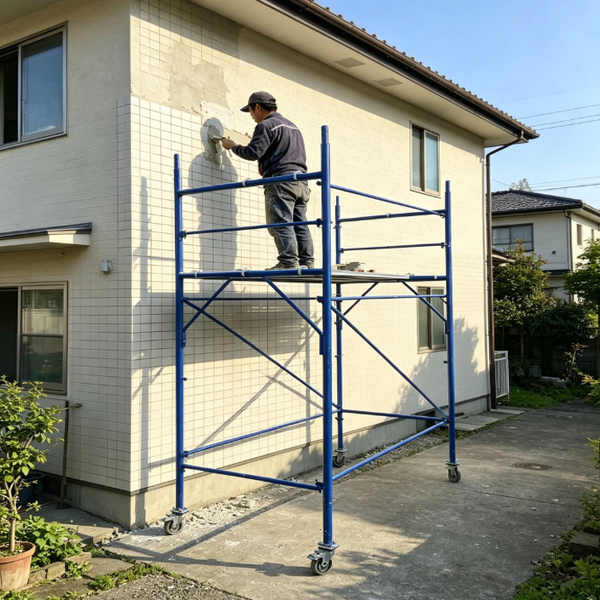 Mobile Frame Scaffolding with Casters - Exterior Wall Plastering Work