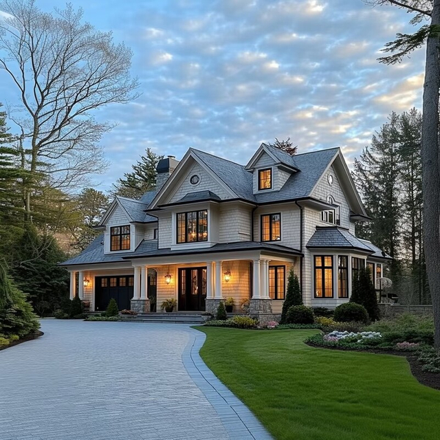 Classic American Cape Cod Style Light Steel Prefabricated Villa, Customizable Stone Accent Modular Home